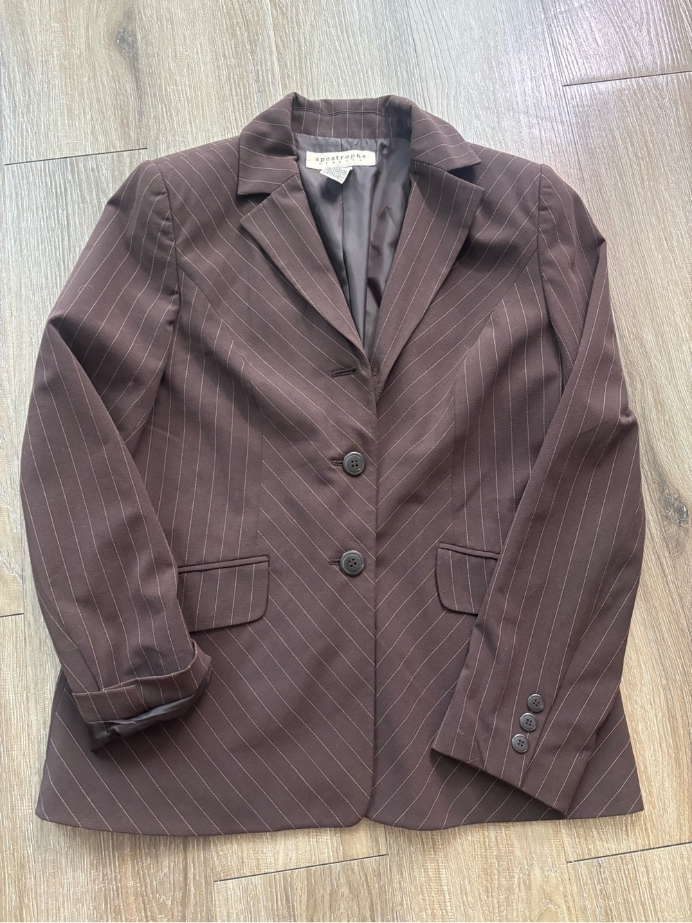 Apostrophe Chocolate Brown Pinstripe Tailored Blazer